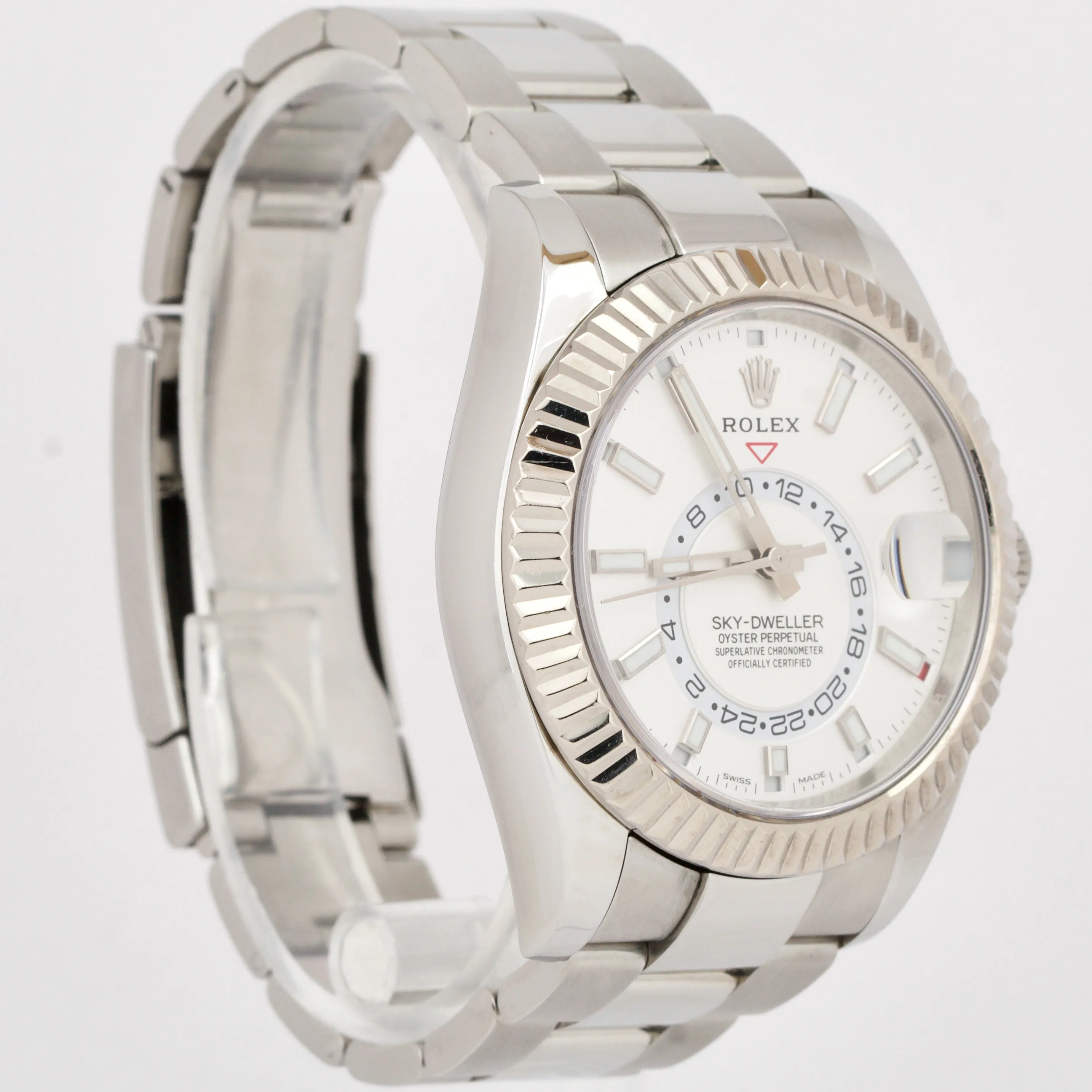 Rolex Sky-Dweller WHITE Stainless Steel 18k Gold Fluted 42mm 326934 Watch BOX