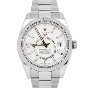 Rolex Sky-Dweller WHITE Stainless Steel 18k Gold Fluted 42mm 326934 Watch BOX