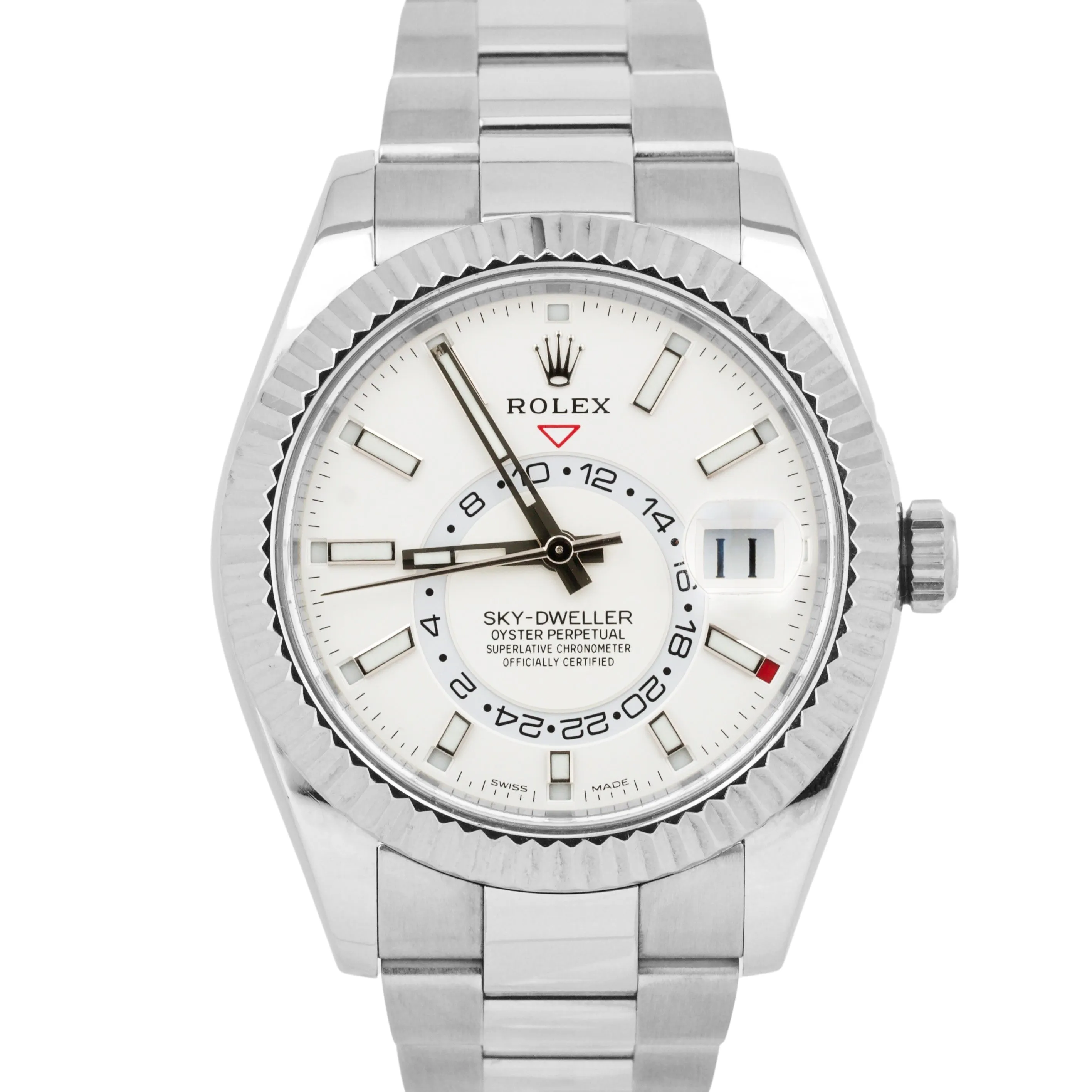 Rolex Sky-Dweller WHITE Stainless Steel 18k Gold Fluted 42mm 326934 Watch BOX