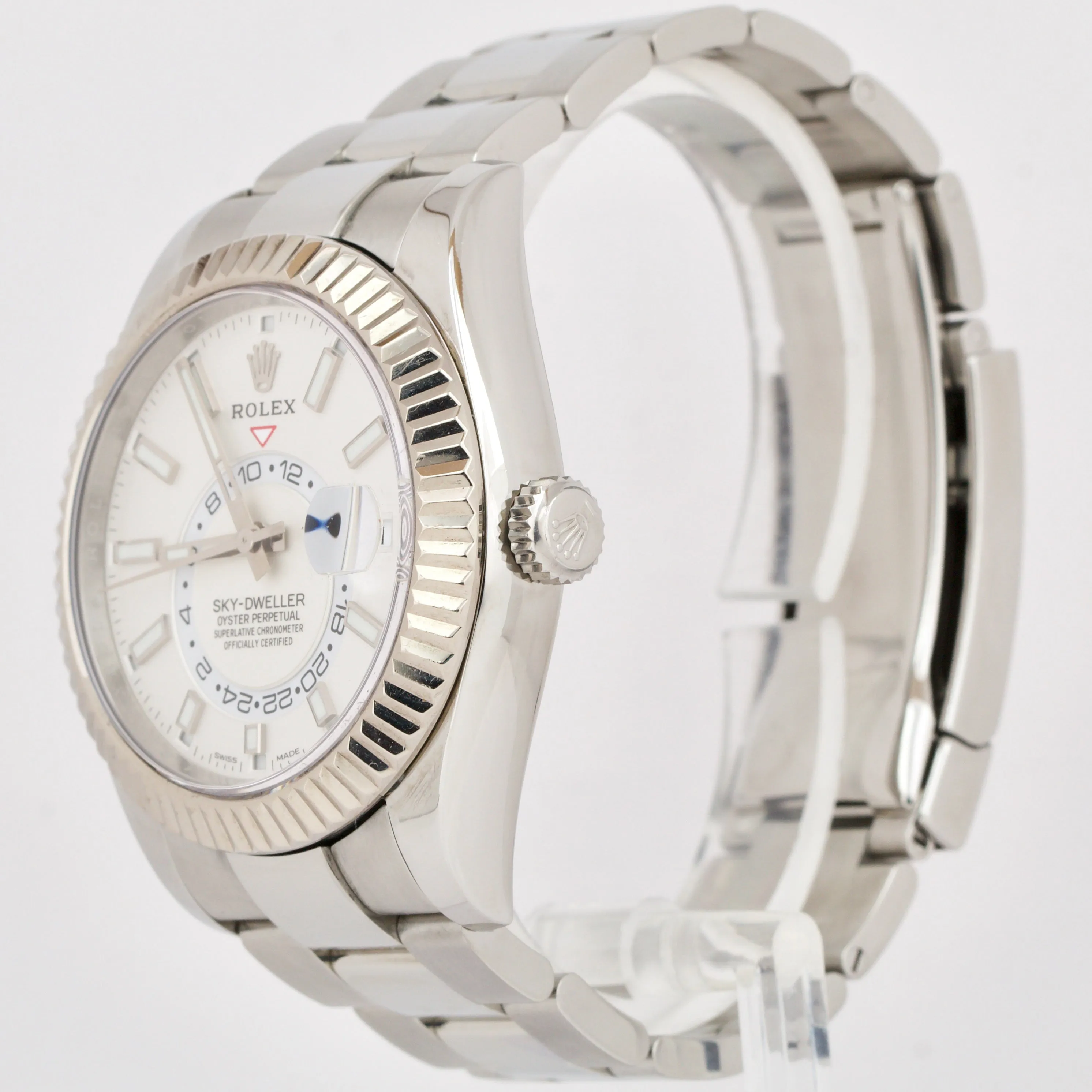 Rolex Sky-Dweller WHITE Stainless Steel 18k Gold Fluted 42mm 326934 Watch BOX