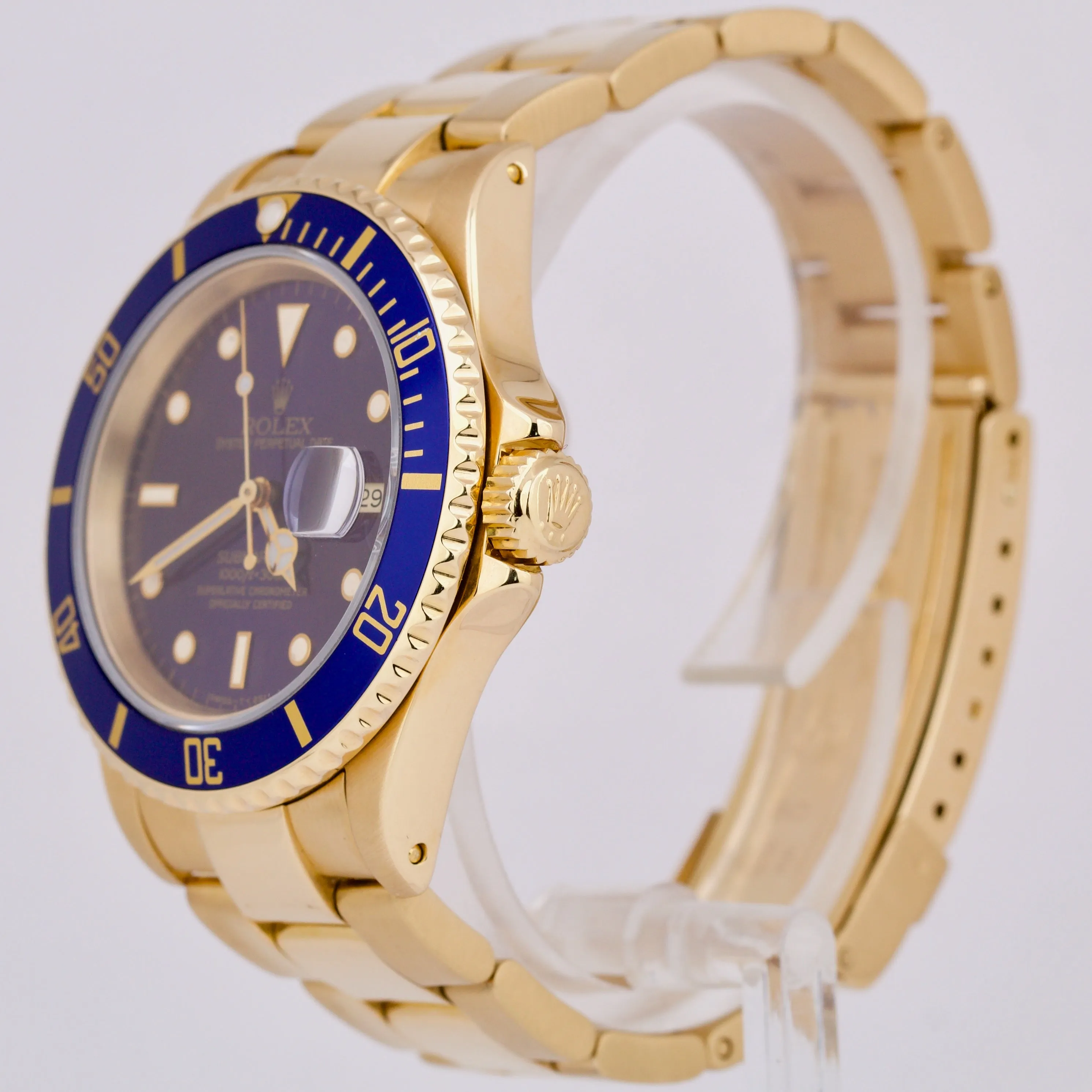 Rolex Submariner Date BLUE 18K Yellow Gold 40mm Oyster Automatic 16618 Watch