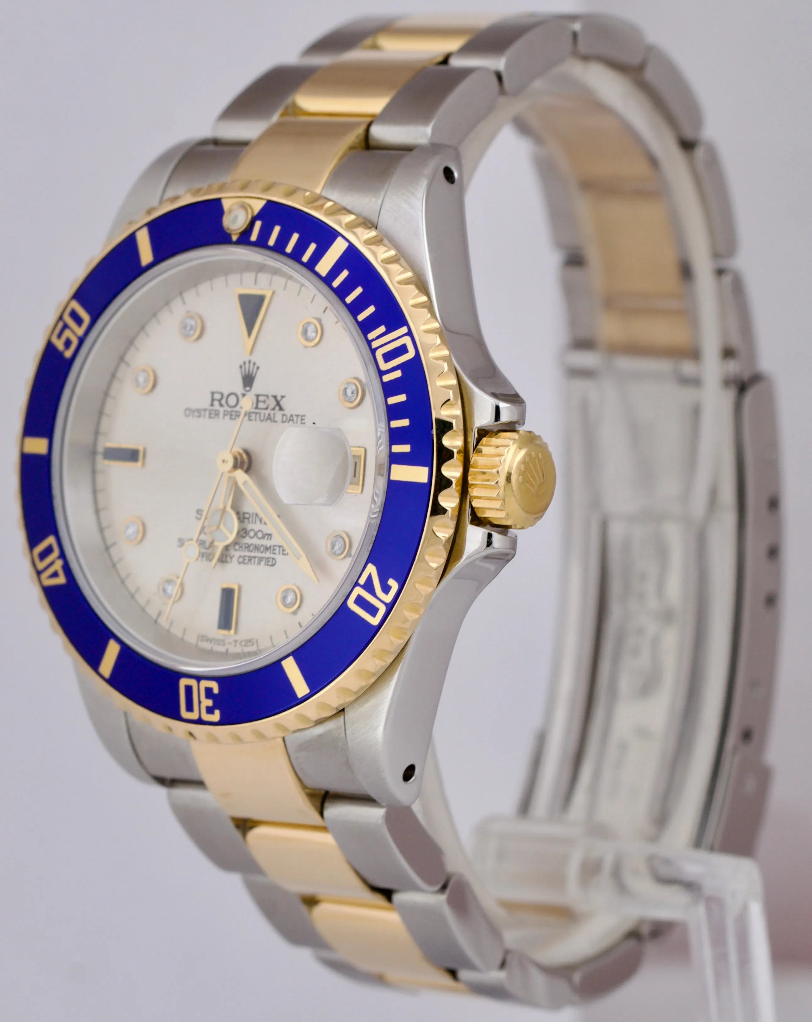 Rolex Submariner Date Slate Serti Blue Two-Tone 18K Gold Stainless Watch 16613