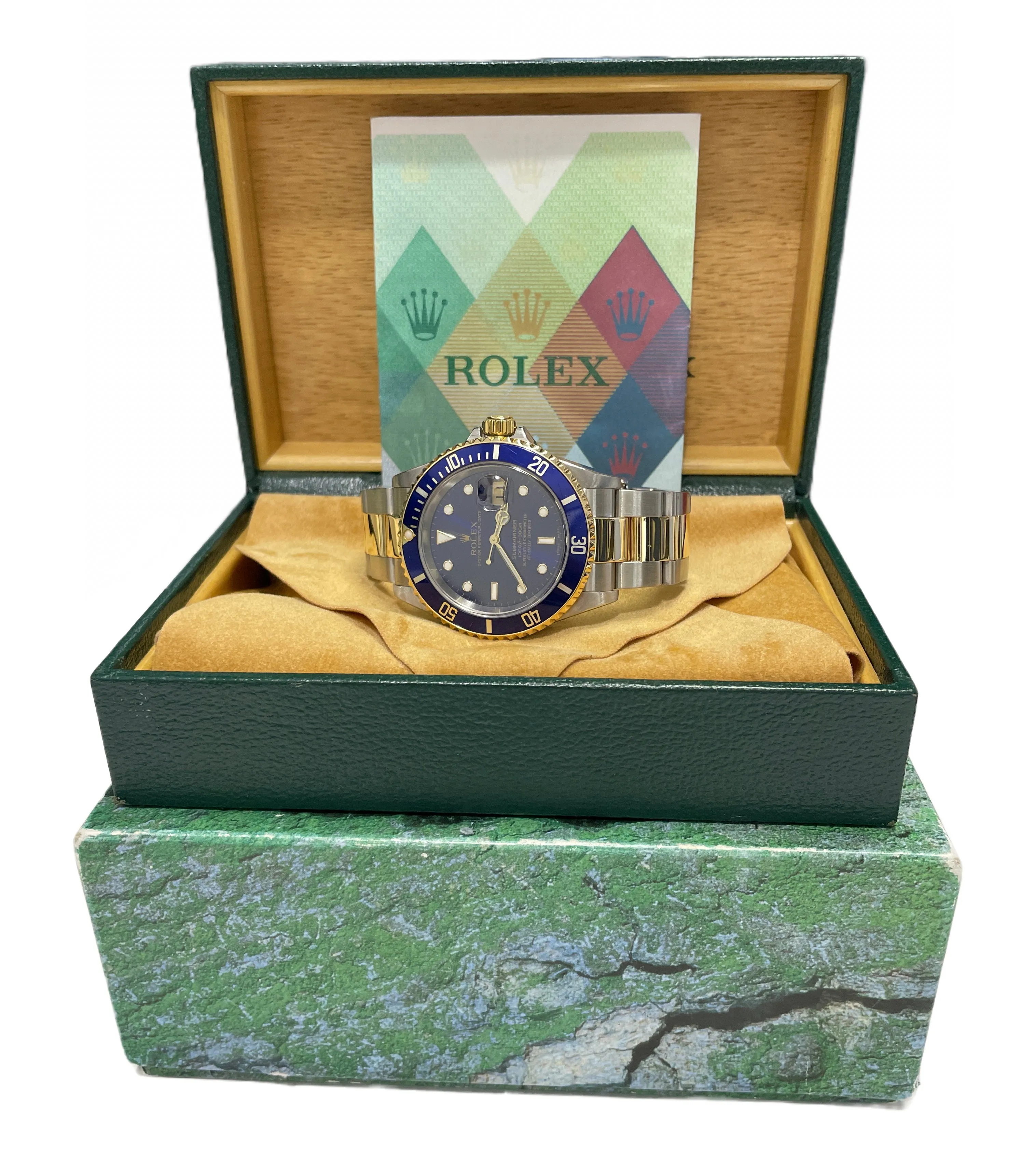 Rolex Submariner Date Two-Tone Gold Blue NO HOLES 40mm PAPERS Watch 16613 B P