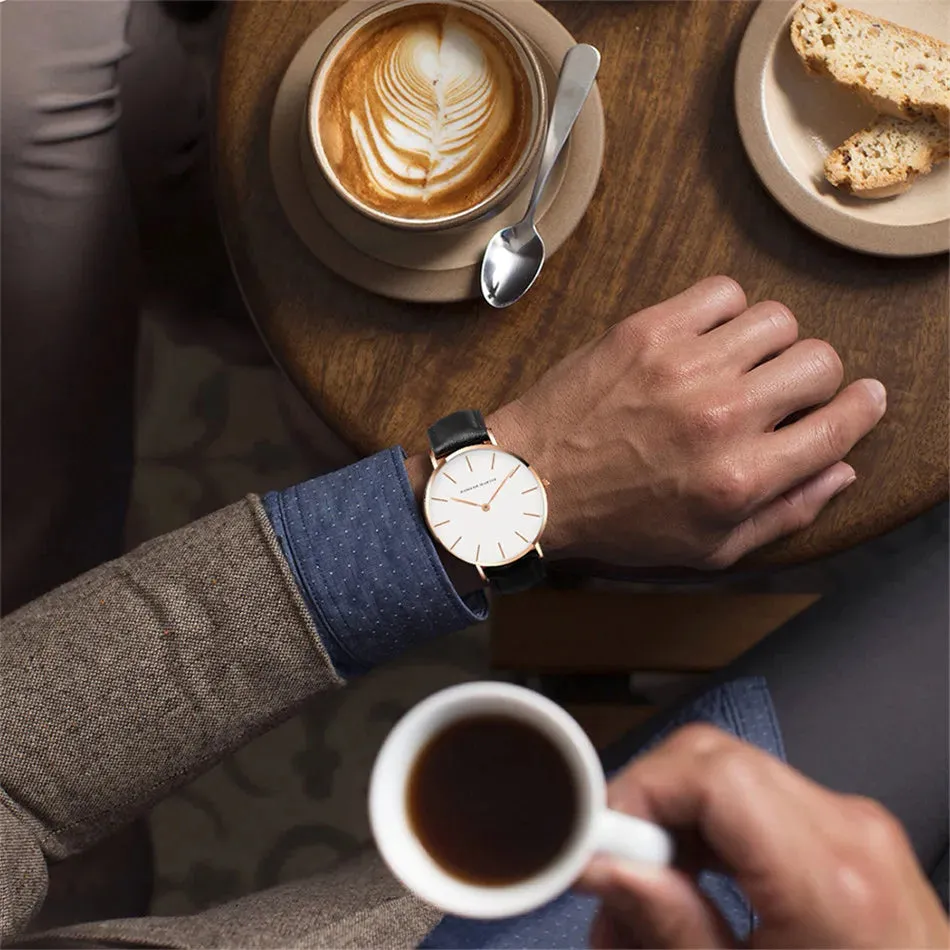 Rose Gold Dial Leather Wristwatch