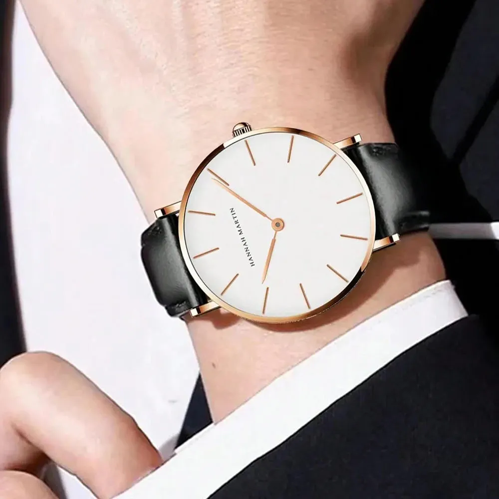 Rose Gold Dial Leather Wristwatch