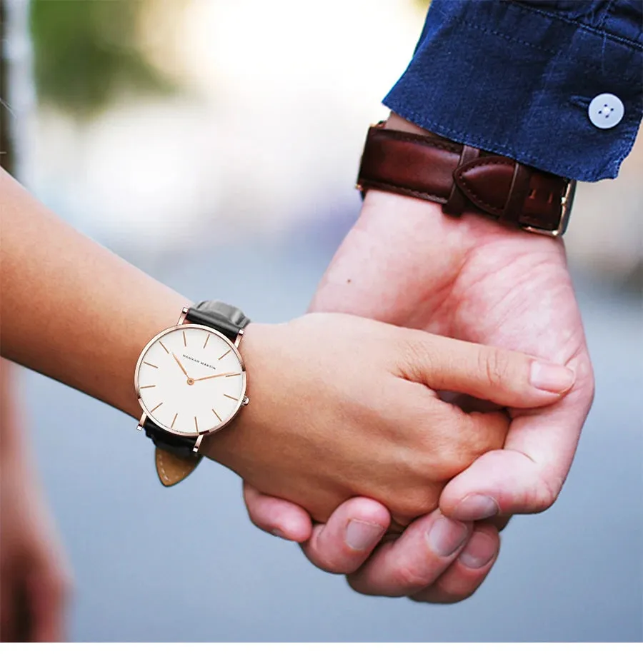 Rose Gold Dial Leather Wristwatch