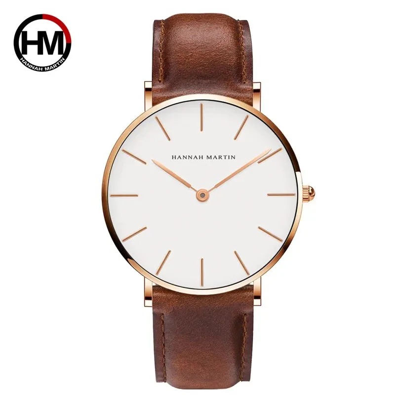 Rose Gold Dial Leather Wristwatch