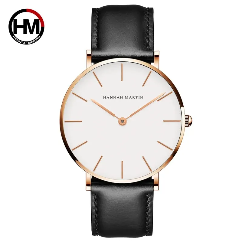 Rose Gold Dial Leather Wristwatch