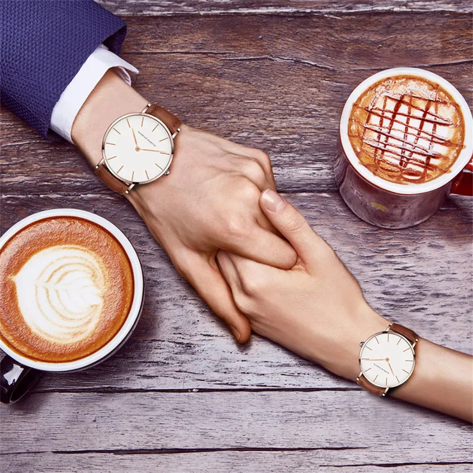 Rose Gold Dial Leather Wristwatch