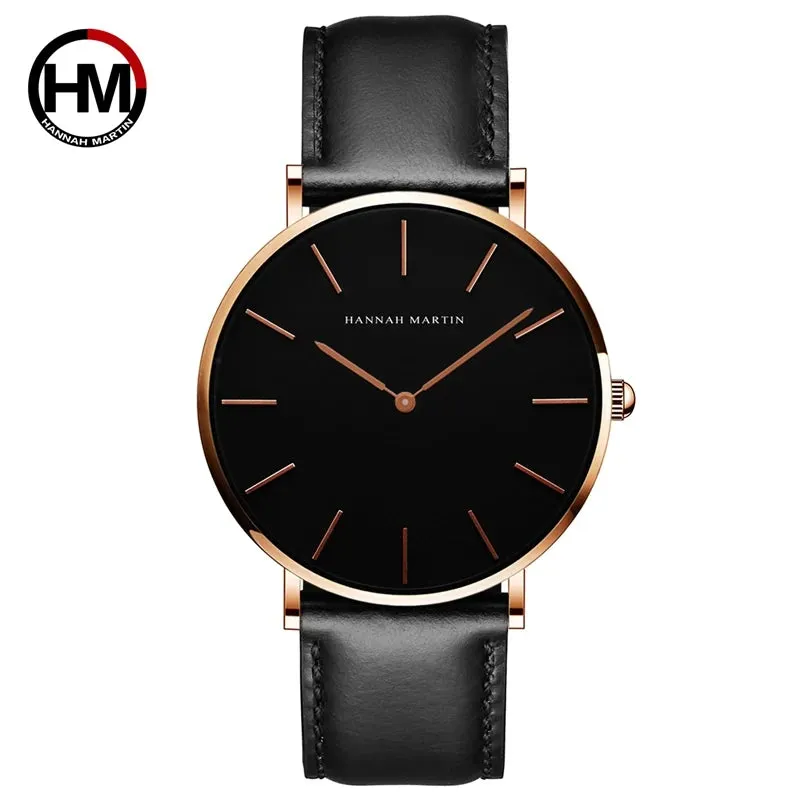 Rose Gold Dial Leather Wristwatch