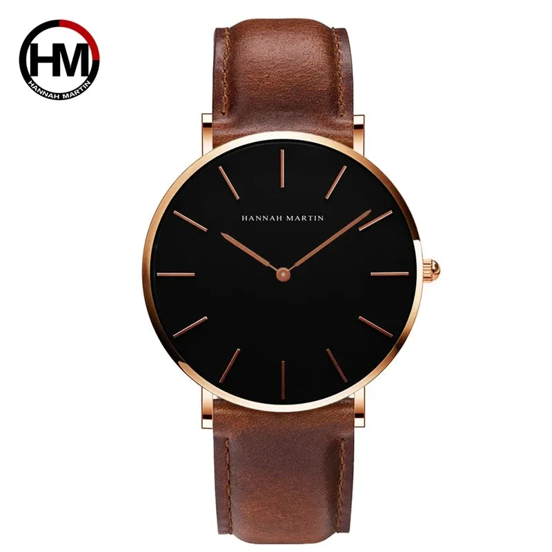 Rose Gold Dial Leather Wristwatch