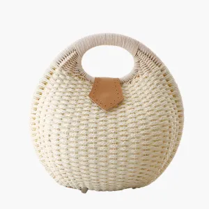 Rose – Round Woven Straw Bag with Vegan Leather Accent
