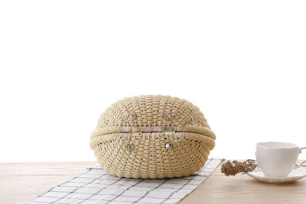 Rose – Round Woven Straw Bag with Vegan Leather Accent