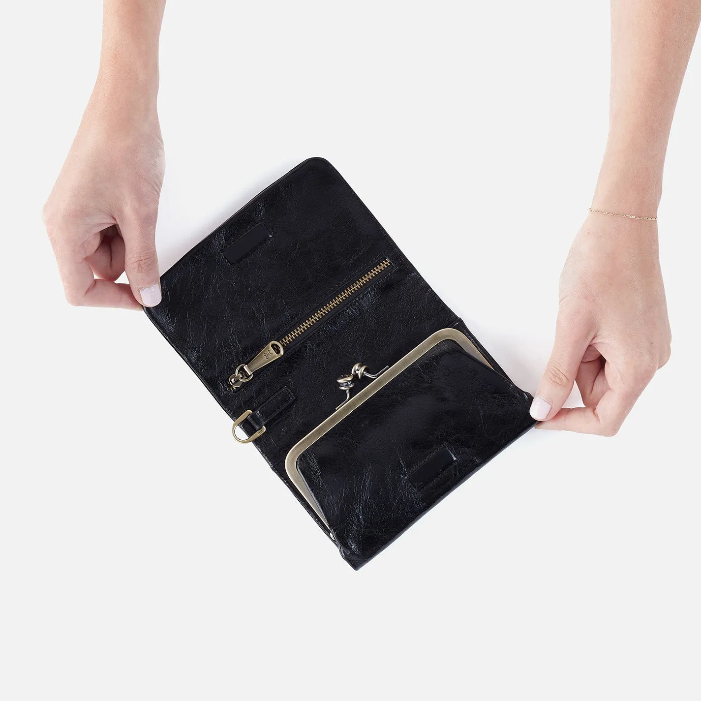Ross Bead Wristlet In Polished Leather - Black