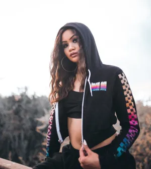 SA Color Stack | Black Cropped Zip Up Jacket (Color Stack Checkered Drippin Sleeves)