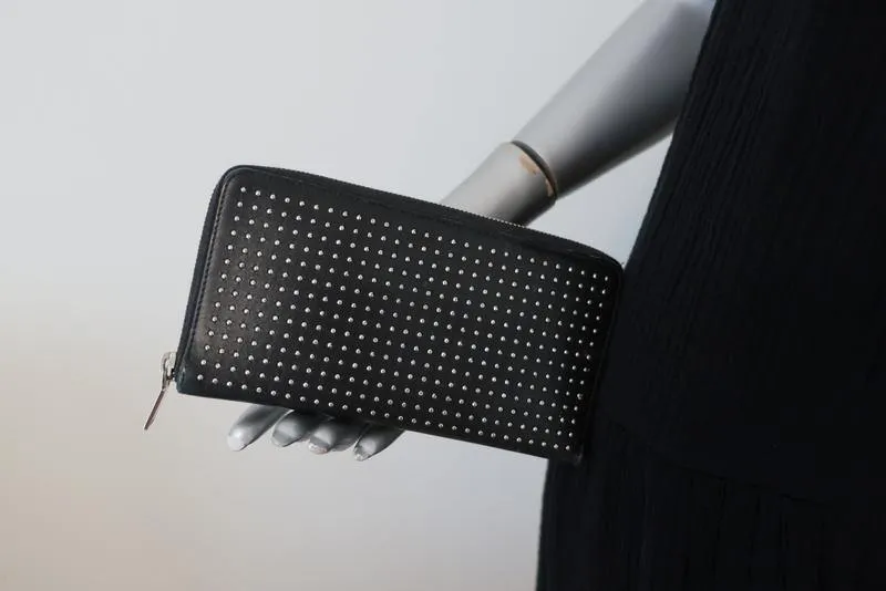 Saint Laurent Studded Continental Zip Wallet Black Leather