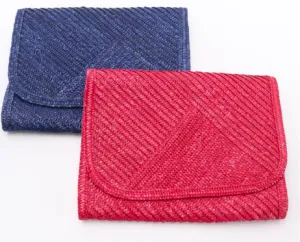Saks Fifth Avenue Woven Blue/Red Straw Large Flap Clutches