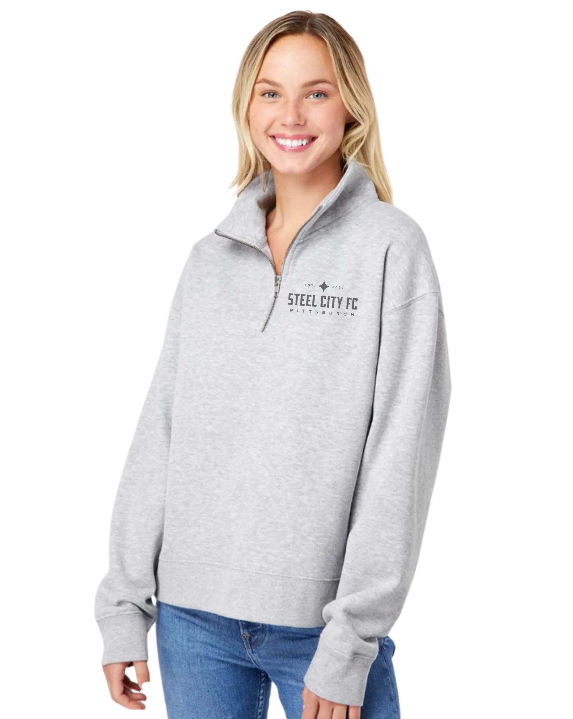 SCFC - Light Grey 1/4 Zip Women's Fleece - Grey Embroidered Text
