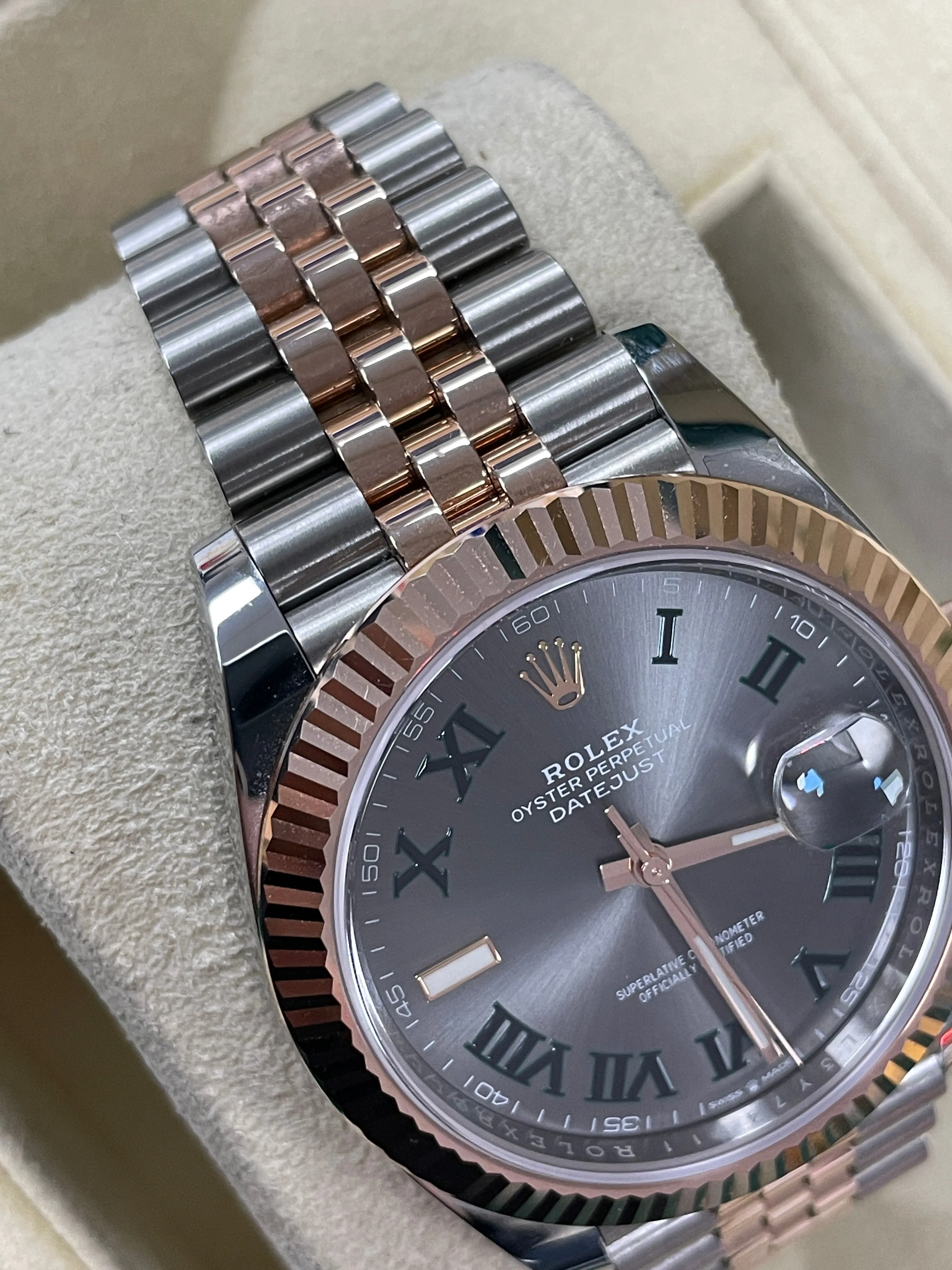 SEP 2021 Rolex DateJust 41 126331 WIMBLEDON Gray Everose Gold 18K Two Tone Watch