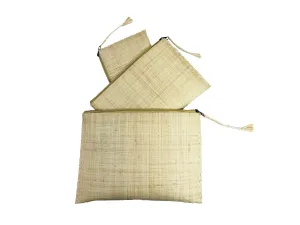 Set of 3 Nesting Zippered Straw Clutches Solid Colors: Solid / Natural