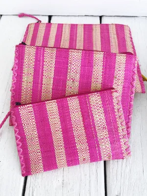 Set of Three Striped Raffia Nesting Pouches