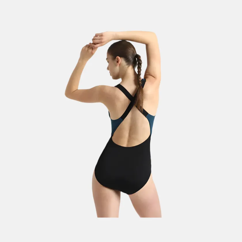 Speedo Endurance  High Neck Cross Back V-Cut Women's  One Piece Swimsuit - Black/Dark Teal/Arctic Glass