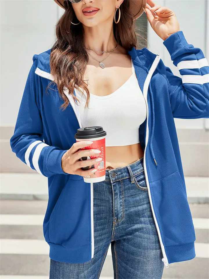 Sporty Zipper Long Sleeve Hoodies