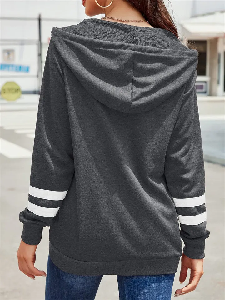 Sporty Zipper Long Sleeve Hoodies