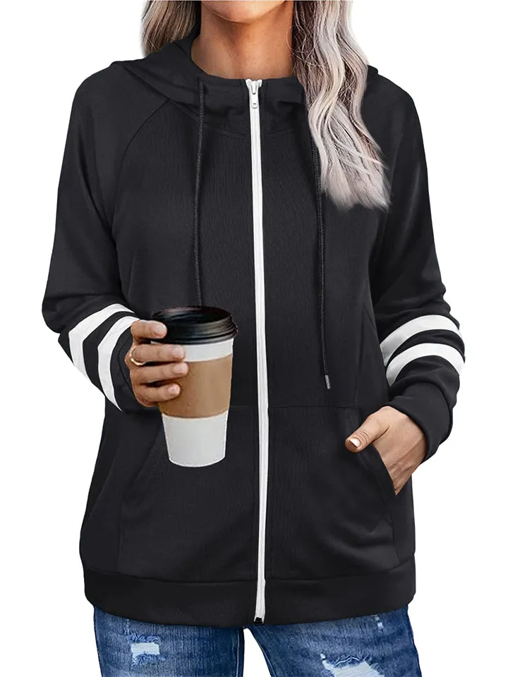 Sporty Zipper Long Sleeve Hoodies