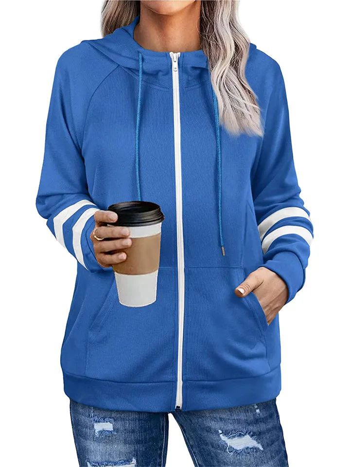 Sporty Zipper Long Sleeve Hoodies