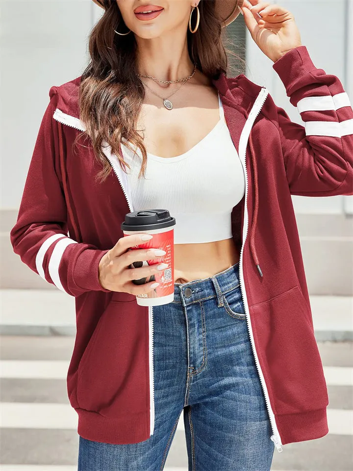 Sporty Zipper Long Sleeve Hoodies