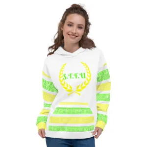 STFU Greek Hoodie - Yellow & Green on White