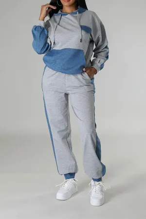 storexq Color Block Hooded Sporty Pocket Pant Suit