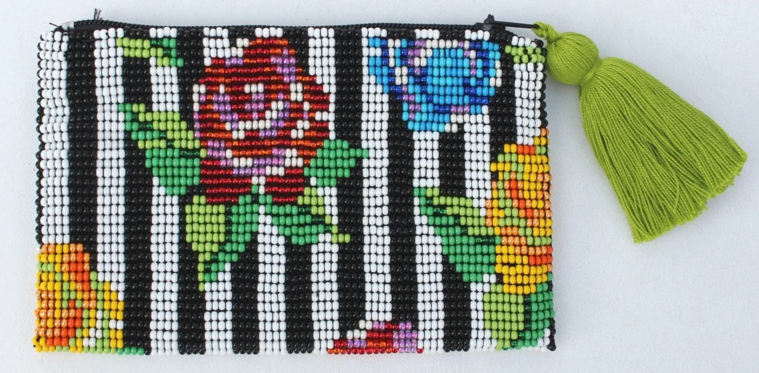 Stripe Flower Glass Bead Clutch