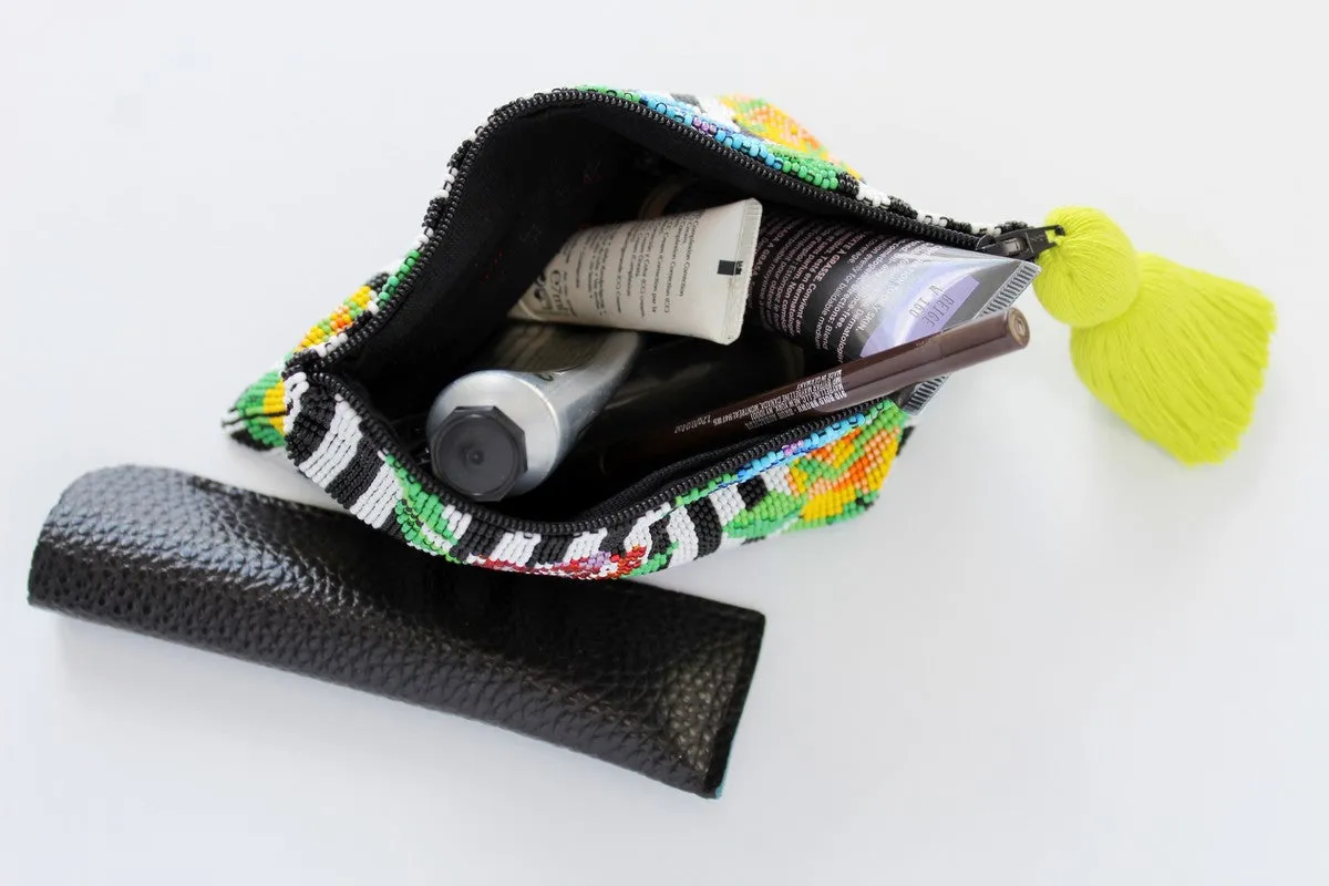 Stripe Flower Glass Bead Clutch