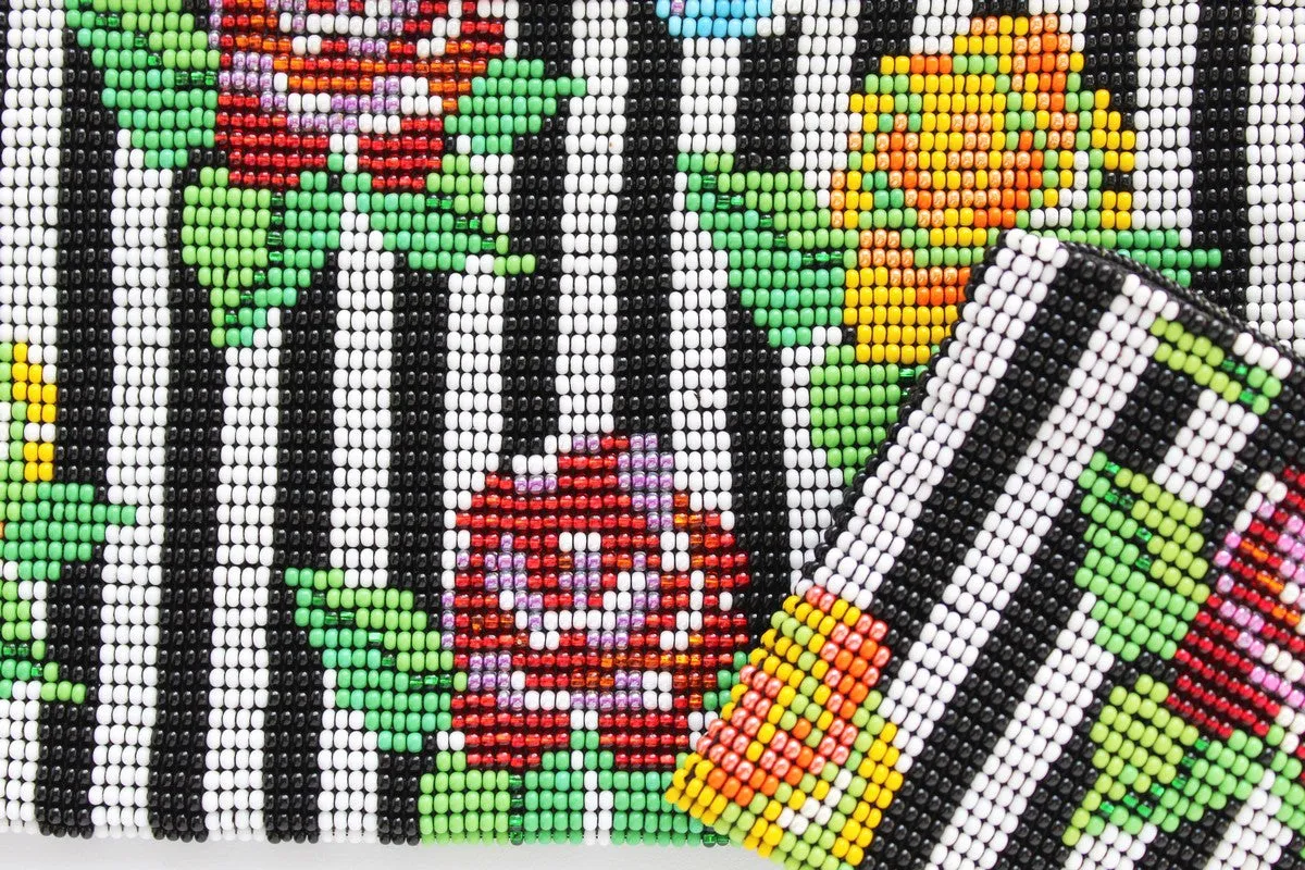 Stripe Flower Glass Bead Clutch