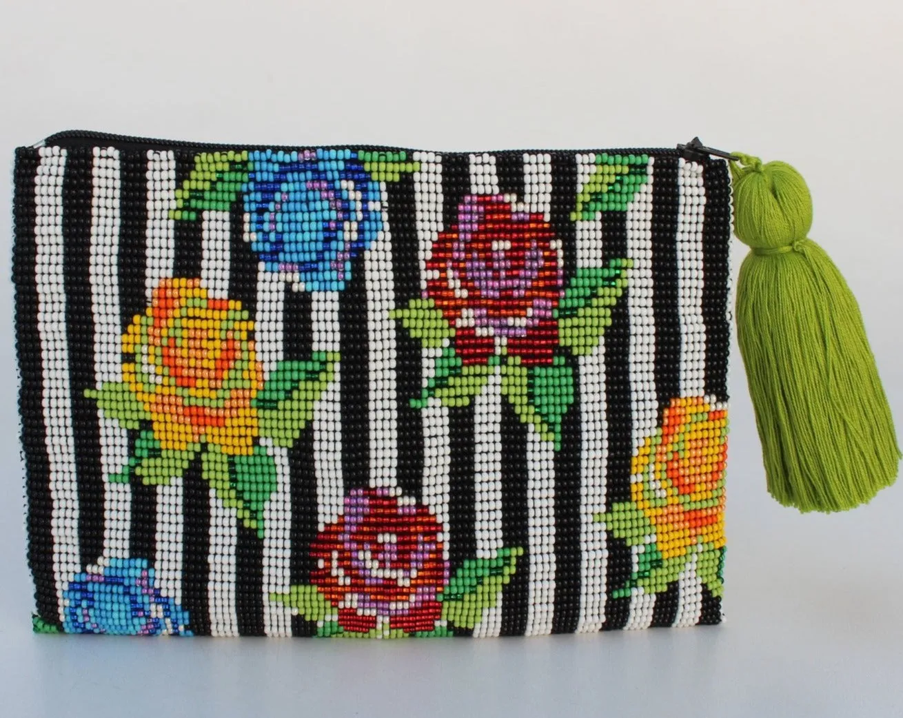 Stripe Flower Glass Bead Clutch