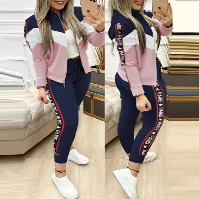 Stylish Women's Sporty Long Sleeve Two Piece Track Suit