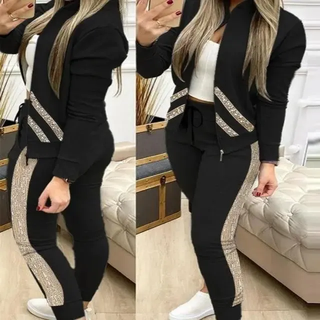 Stylish Women's Sporty Long Sleeve Two Piece Track Suit