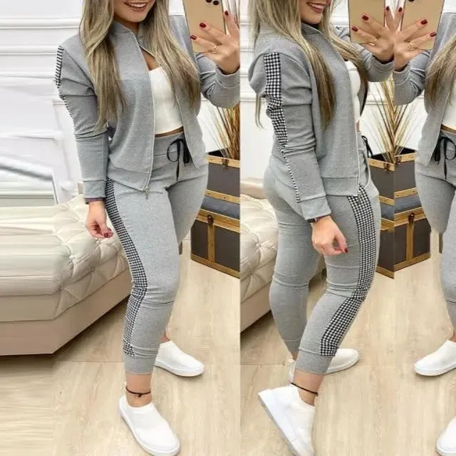 Stylish Women's Sporty Long Sleeve Two Piece Track Suit
