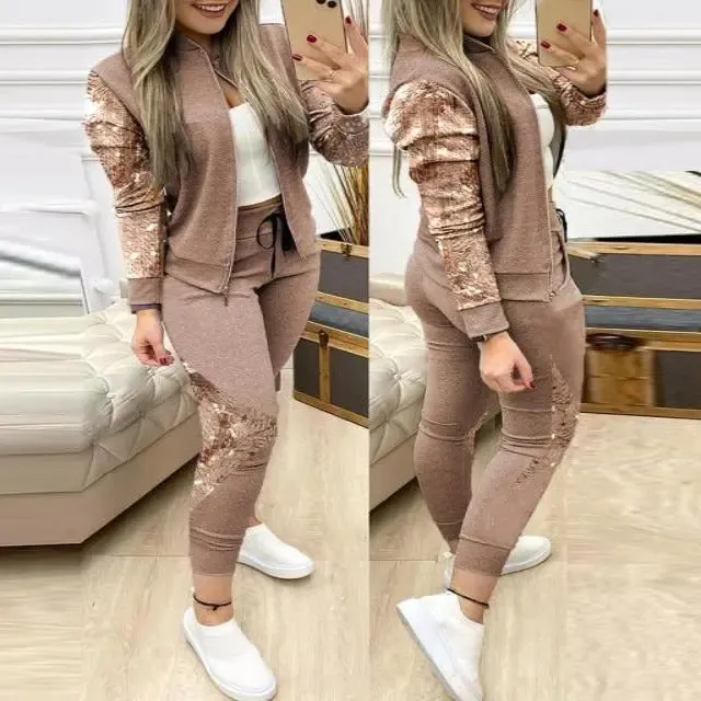 Stylish Women's Sporty Long Sleeve Two Piece Track Suit