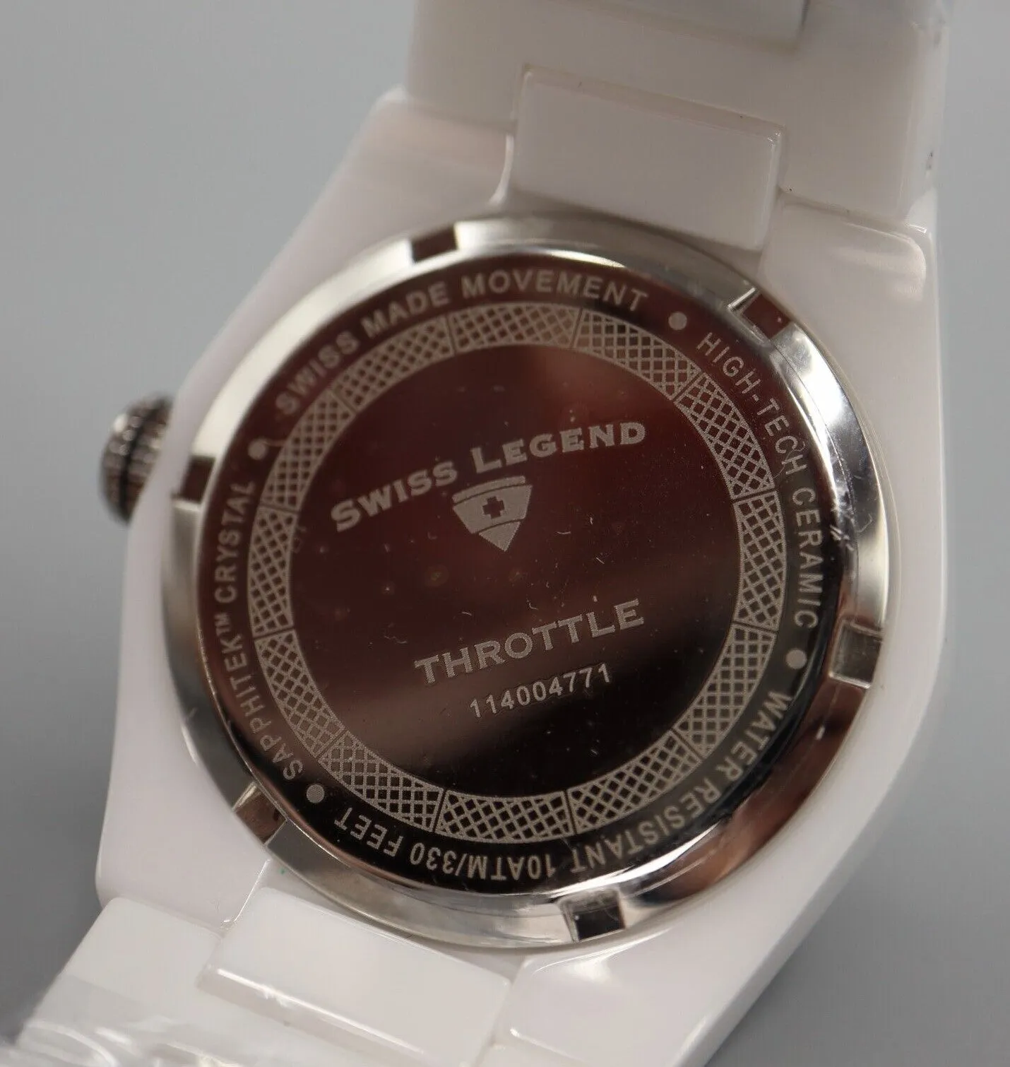 Swiss Legend Throttle White Ceramic Date New Battery Mens Watch....40mm