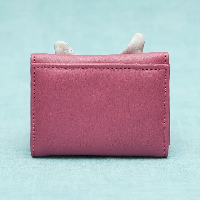 TAMAO WORLD Sheep Leather Embroidery Cat Mini Wallet Cat Pink