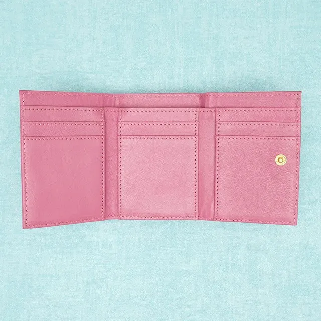 TAMAO WORLD Sheep Leather Embroidery Cat Mini Wallet Cat Pink