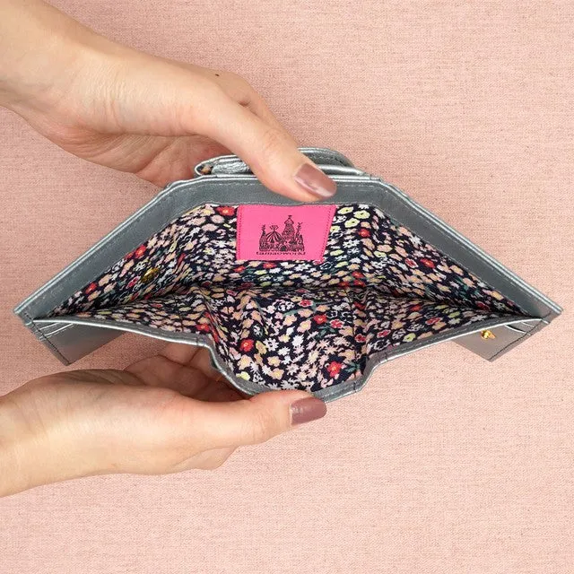 TAMAO WORLD Sheep Leather Embroidery Cat Mini Wallet Silver Cat Silver