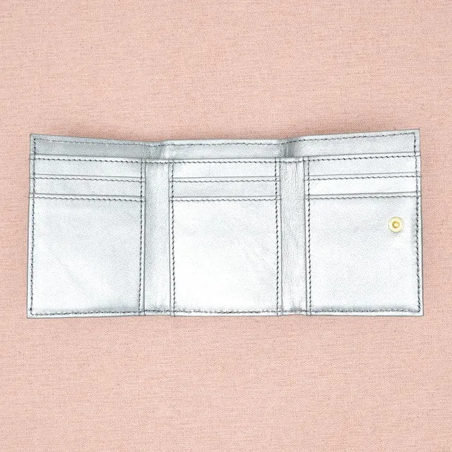 TAMAO WORLD Sheep Leather Embroidery Cat Mini Wallet Silver Cat Silver