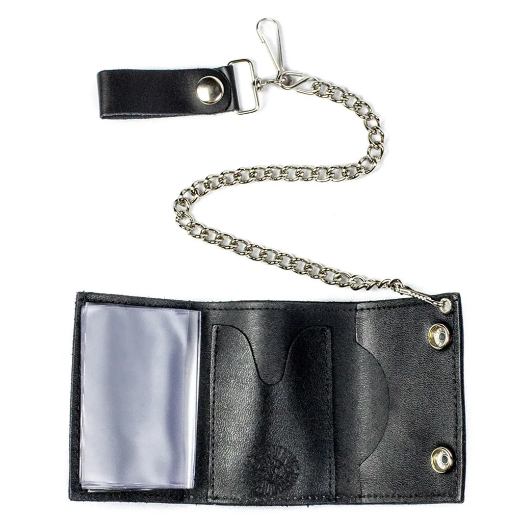 TC304CC-181  Tri-Fold Wallet w/ Chain- Iron Cross w/ Flames