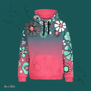 Teal and Coral Colour Fade Flower Power Recycled Hoodie