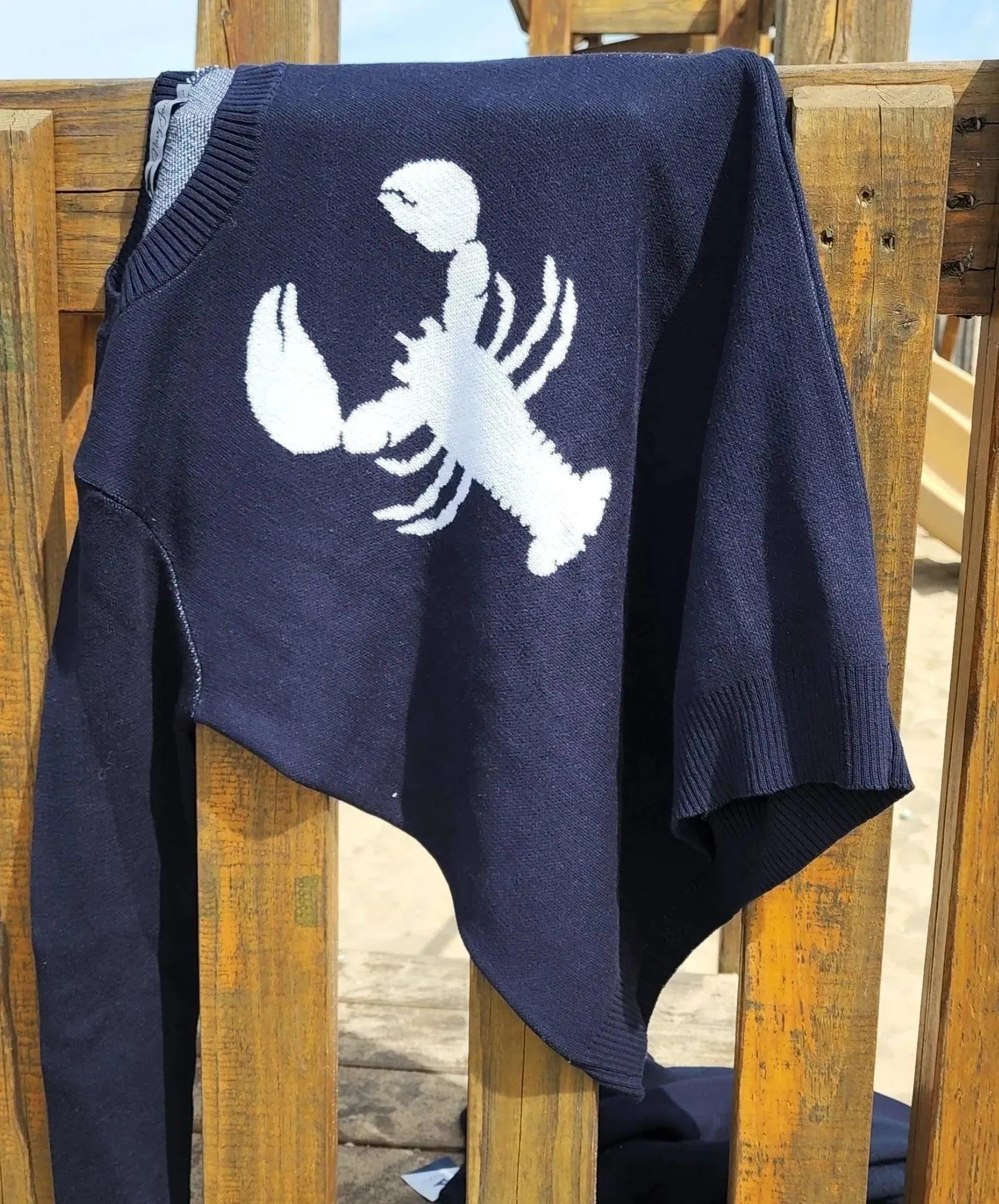 The Hadley Navy Sweater With White Lobster Design | Navy Jane