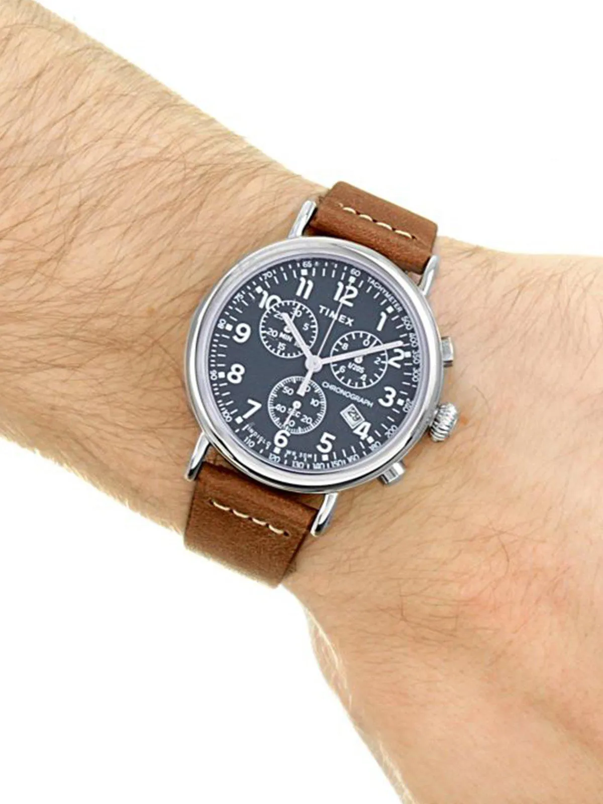 Timex Standard Chrono TW2T68900 41mm Silver Tone Brown Leather Strap